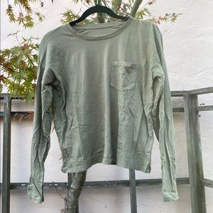 Everlane Green Box Cut Long Sleeve Pocket Tee